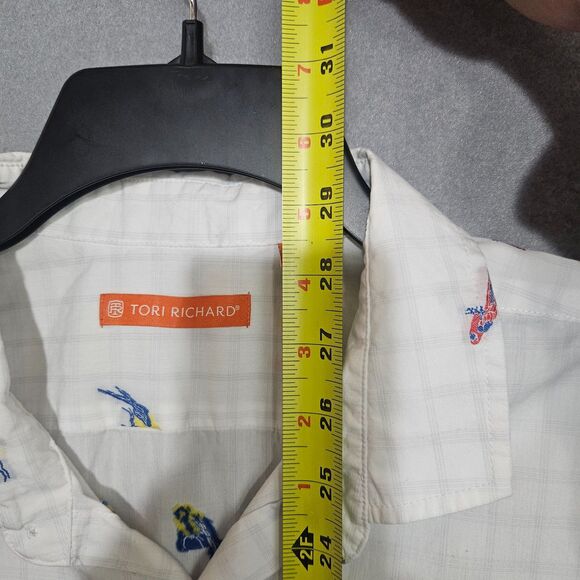 Tori Richard Bird Print Cotton Button Up Men's Sz Large White Embroidered McCaws - Picture 11 of 13